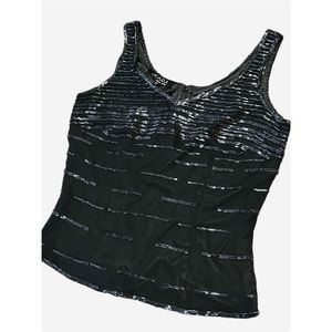 Vintage Jkara Black Beaded Tank top v neckline small